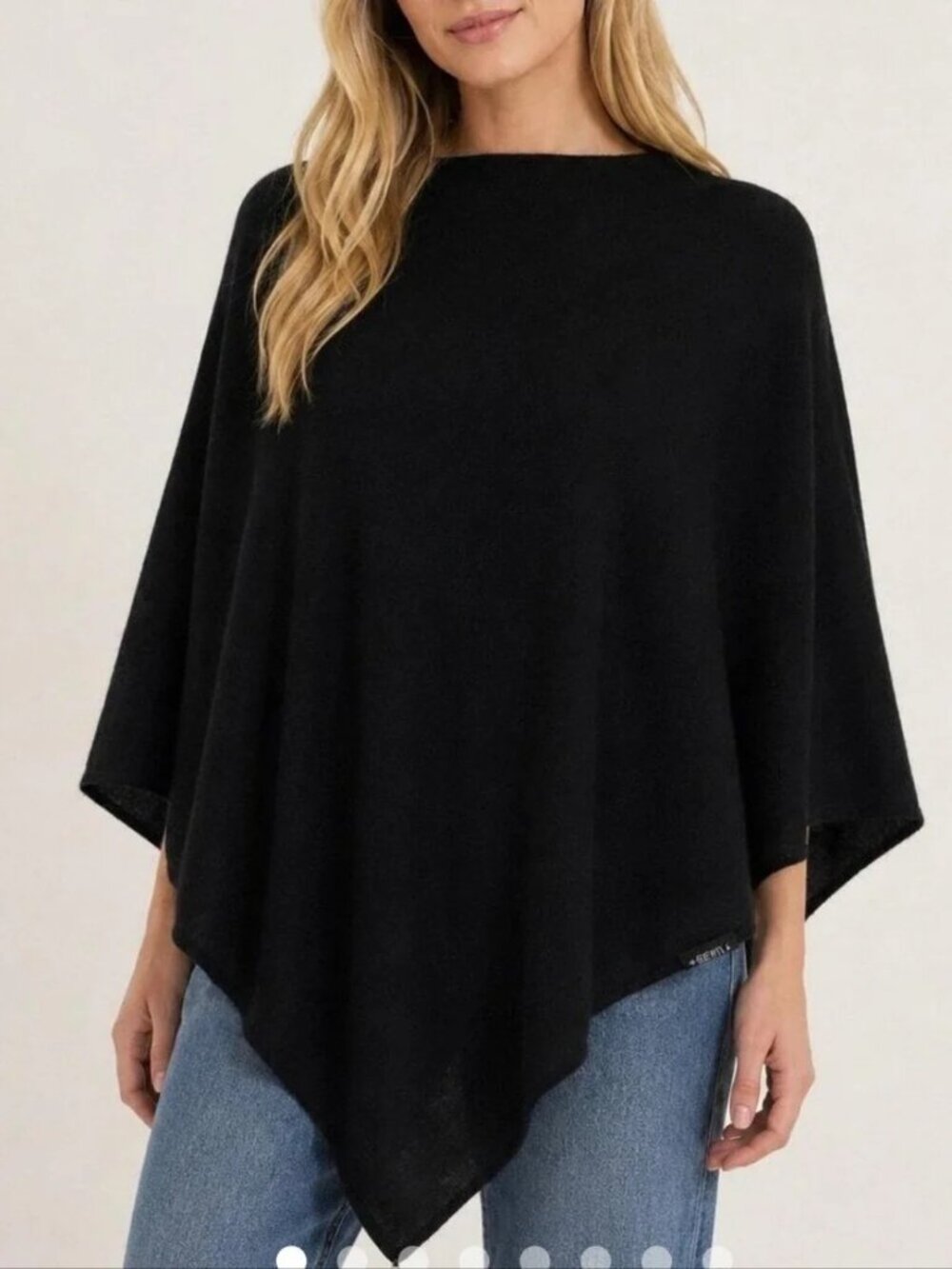 Hannah Rose Black 100% Cashmere Poncho Dress Topper Lightweight Soft O/S
